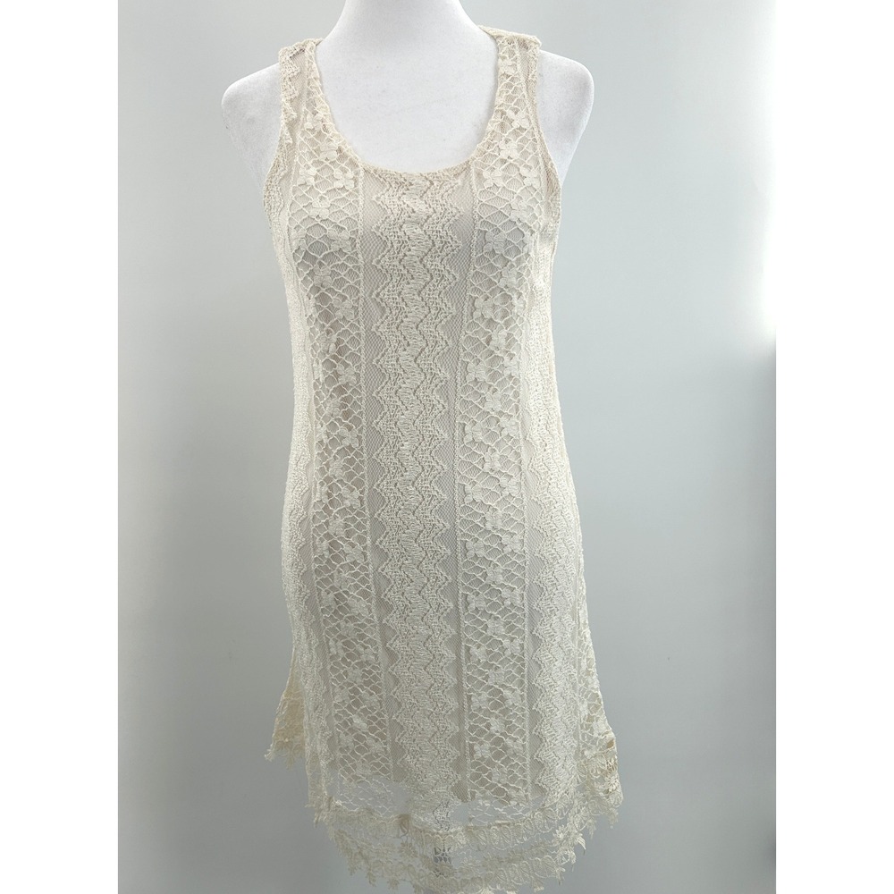 Xtraordinary Womens Ivory Floral Lace Sleeveless Sheath Dress Size S Fairycore